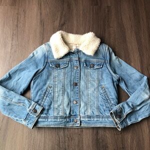 Cat & Jack Sherpa Fleece Lined Denim Jean Trucker Jacket Kids 7/8 Retro Classic